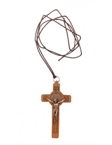 Krzyż DREWNO 8 cm KB8 św. Benedykt + rzemyk