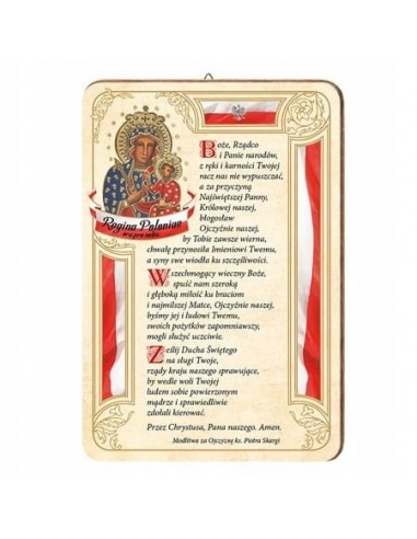 Obrazek na drewnie  - Matka Boża Królowa Polski z modlitwą za Ojczyznę