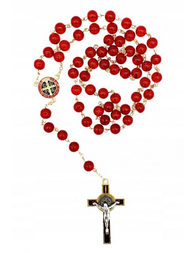 Różaniec z krzyżem św. Benedykta - czerwony DUŻY