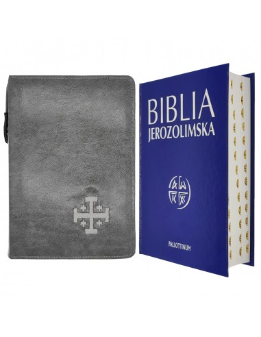 Biblia Jerozolimska Duża paginowana + Szare etui z haftem