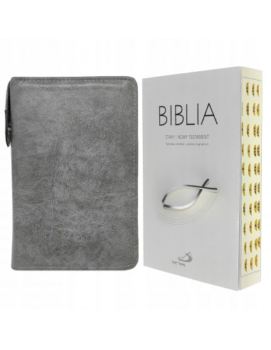 Biblia z rybką szara paginowana + Szare etui