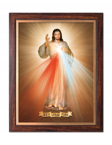 OBRAZ 50x70 złota lamówka - Jezus Miłosierny