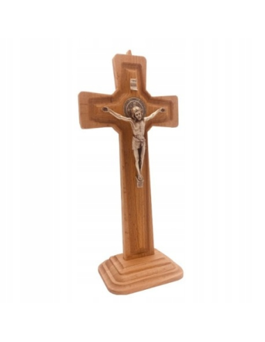 Krzyż DREWNO 20 cm KBR20 św. Benedykta + podstawka