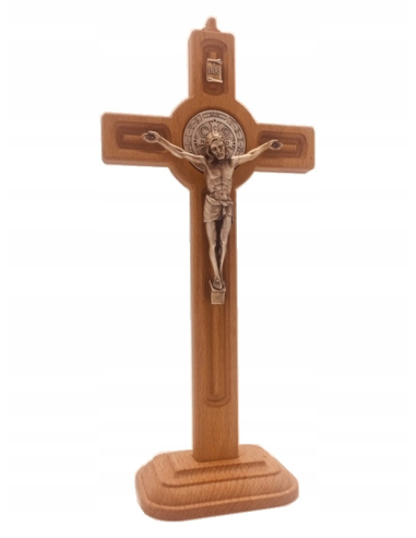 Krzyż św. Benedykta - drewno 15 cm + podstawka