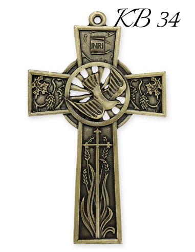 Krzyż na szyję z rzemykiem. Pamiątka Bierzmowania - KB34 - Duch Św. i winorośl
