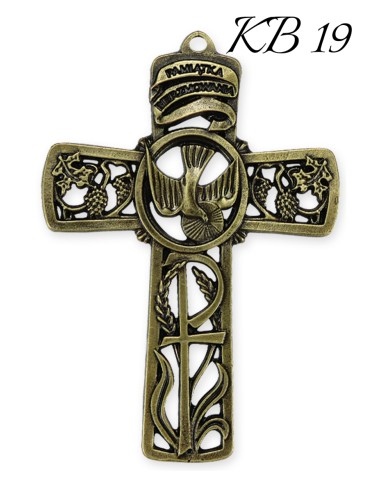 Krzyż na szyję z rzemykiem. Pamiątka Bierzmowania - KB19 - grona i Duch Święty