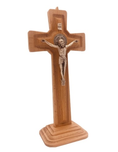 Krzyż DREWNO 38 cm KBR38N św. Benedykt + podstawka