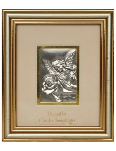 Obrazek srebrny Anioł Stróż z Latarenką - Pamiątka Chrztu Świętego