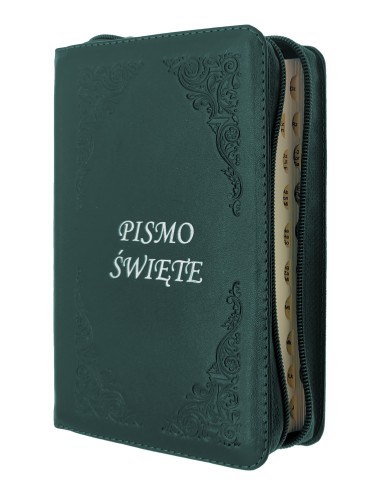 Pismo Święte Biblia Tysiąclecia Mała paginowana w skórzanej oprawie ciemnozielonej