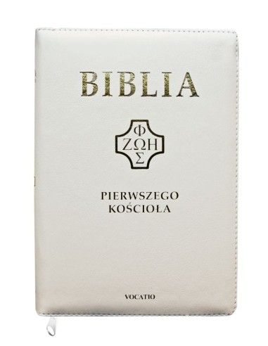 Biblia Pierwszego Kościoła okładka PU biała z paginatorami i suwakiem