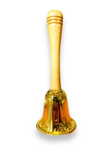 Dzwonek  - średni złoty z drewnianą rączką