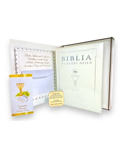 Pudełko Komunia - Biblia + kartka + grawer